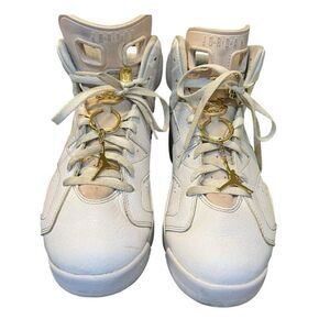 Nike Air Jordan 6 Gold Hoops Women’s Size 11 White Lace Up Sneakers DH9696-100